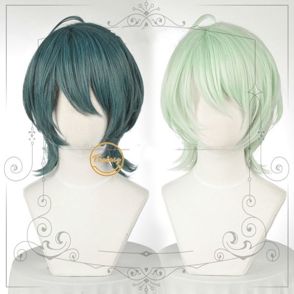 

fire emblem threehouses byleth wig mint short long cosplay synthetic hair curls light green halloween role play+wig cap, Black