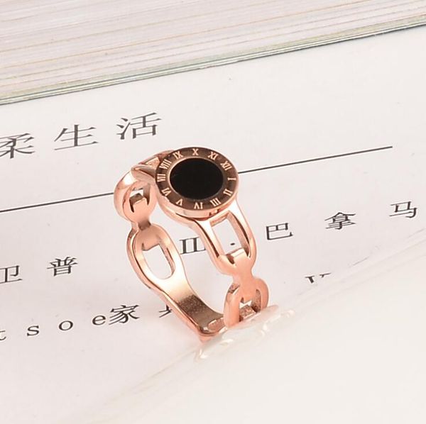 

fashion stainless steel cut-out roman numerals ring 316 surgical titanium steel mop band ring for woman rose gold women's ring jewelry, Silver