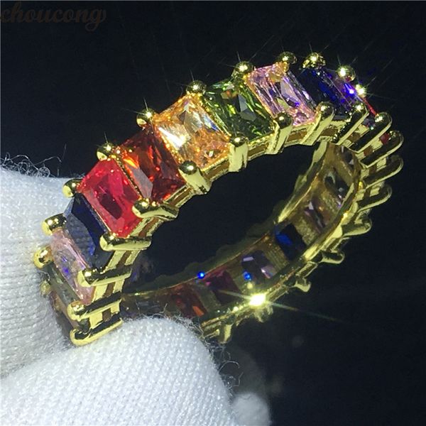 Vecalon Handmade Eternity Ring Полная принцесса вырезать 5A CZ Gold заполнено 925 серебряная вечеринка свадебные кольца для женщин мужчин ювелирные изделия