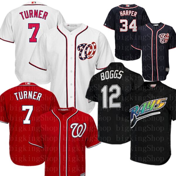 

7 trea turner 34 bryce harper national jerseys mens 12 wade boggs baseball jerseys wholesale, Blue;black