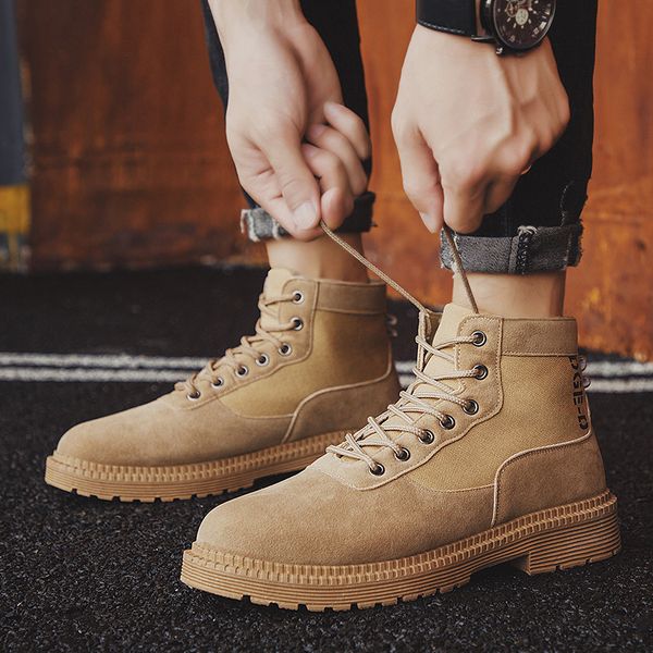 

men fashion lace-up ankle boots men british boot autumn winter male botas waterproof outdoor shoes, Black