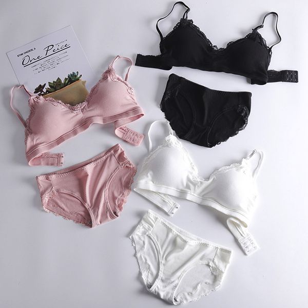 

new women cotton bras briefs set seamless lingerie wirepush up pads cup bralette comfort underwear set intimates #f, Red;black