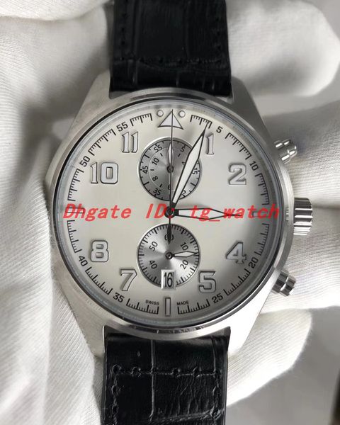 

lujo pilot movement watch iw387806 chronograph men japan watches fly quartz back steel black de face reloj strap leather case new olsgg, Slivery;brown