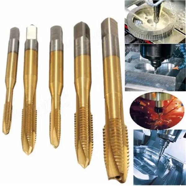 

5pcs/set m3-m8 hss6542 spiral point thread tap straight flute/spiral flute metric titanium coated machine screw tap