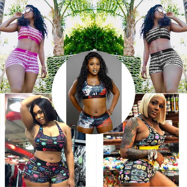 

women swimwear ethika sports bra + shorts trunks 2 piece tracksuit quick dry beachwear bikini set clothes, Gray