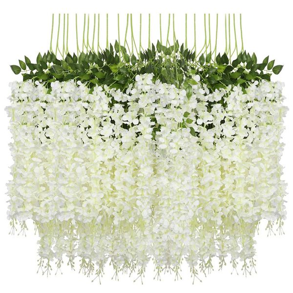 

12 pack (43.2 ft) artificial wisteria vine fake wisteria hanging garland silk long hanging bush flowers string home party weddin