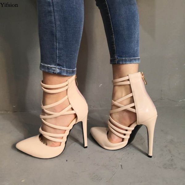 

rontic new women narrow band pumps stiletto high heels pumps pointed toe elegant nude party dress shoes women plus us size 5-15, Black