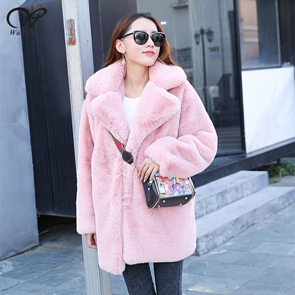 

warm faux fur coat women winter faux fur jacket female casual long sleeve luxury lapel plush jacket ladies oversized fluffy coat, Black