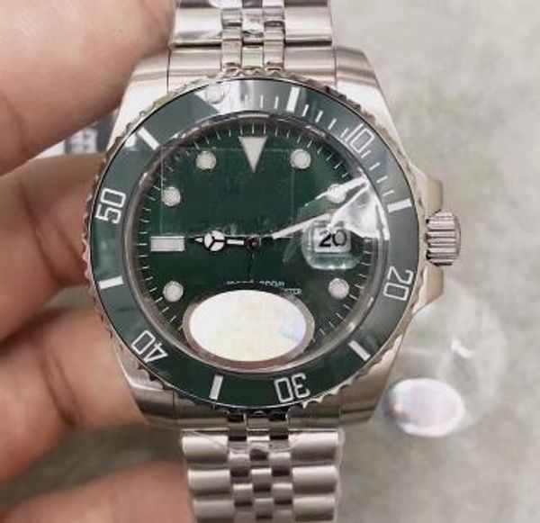 

stainless steel bracelet 40mm automatic mens watches watch green bezel and dial a ceramic ring luminous hands 116610lv dot hour markers, Slivery;brown