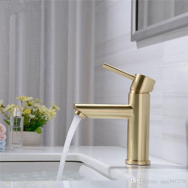 

Solid Brass Bathroom Faucet Hot & Cold Water Tap Deck Mounted Install Single Handle Sink Tap Brushed Gold & Black