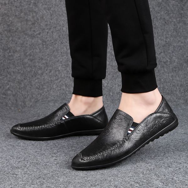 

heinrich new leather men loafers slip-on breathable casual shoes for men mocassim masculino light driving shoes schuhe herren, Black
