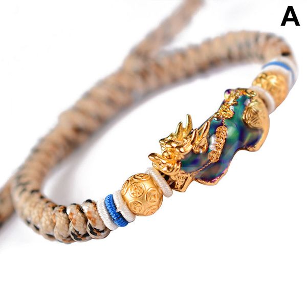 

link, chain men brave troops amulet bracelet color changing dragon decor buddhist jewelry yaa99, Black