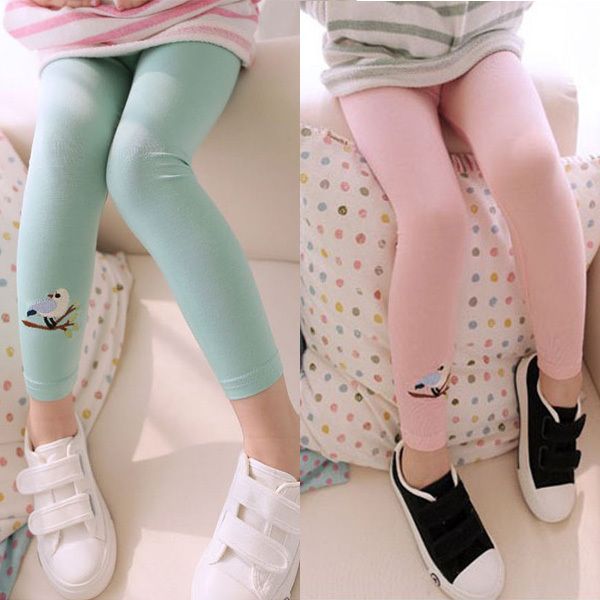 

baby kid toddlers girls warm leggings baby girl bird pattern stretchy soft cotton pants trousers, Blue