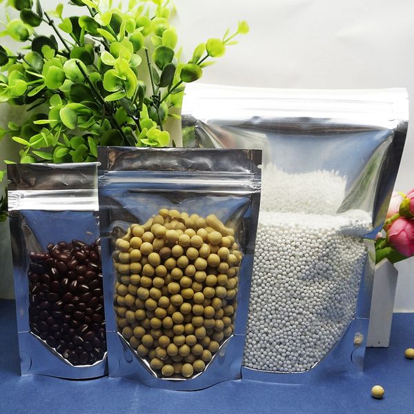 

14X20 + 4CM Stand Up Прозрачный алюминиевый пакет Zip Lock, 100 х Передняя прозрачная металлическая металлическая фольга, самоуплотняющаяся пластиковая упаковка