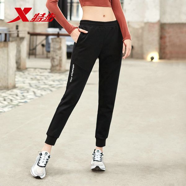 

xtep black women sport pants trousers comfortable elastic female outdoor wear casual gray running pants 881328639271, Black;blue