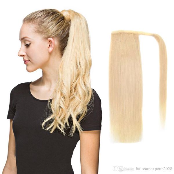 Human Hair Ponytail European Straight Hair Extensions 100gram Wrap