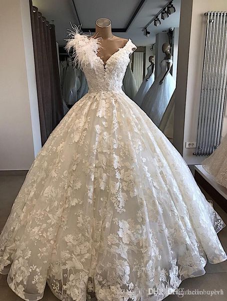 

real sample lace ball gown wedding dresses plus size vestidos de noiva v neck wedding gowns south africa 2018, White