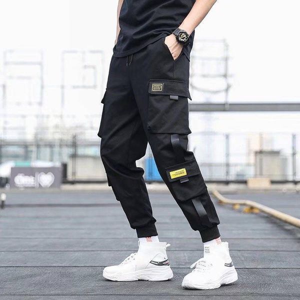 

4xl men multi-pocket harem hip pants trousers streetwear sweatpants hombre male casual fashion cargo pants men jogger, Black
