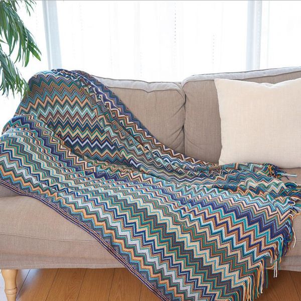 Bohemia Plaid Soft Knitted Rug Throw Blanket For Sofa Travel