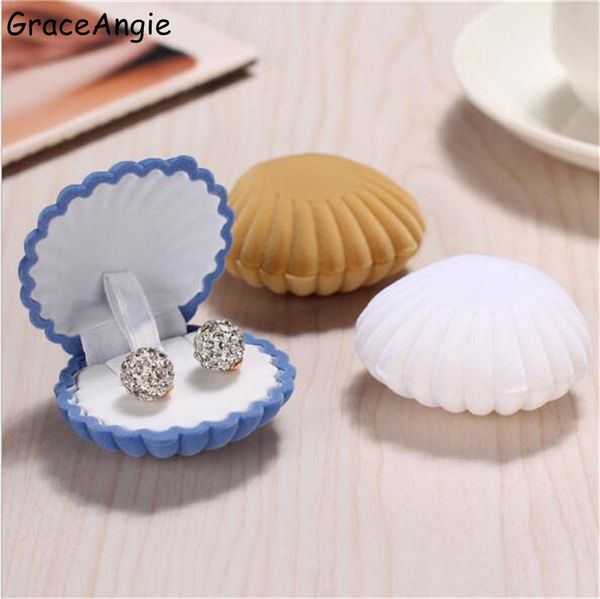 

1pc shell wedding carry case wedding jewelry package display show gift boxes eingds studs necklace case candy gift box, Pink;blue