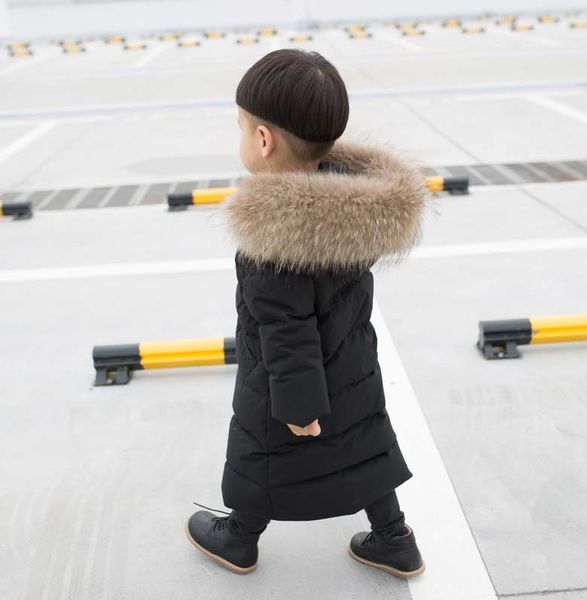 

2019 new children long down parka girl winter natural fur coat kids winter coat boys warm snowsuit thicke fur hooded down, Blue;gray
