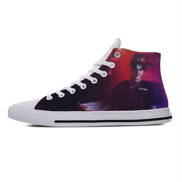 

hip hop rapper lil peep novelty design harajuku lightweight high canvas shoes men women casual breathable sneakers, Black