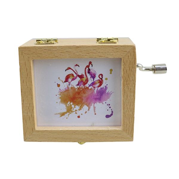 

wooden hand crank musical box flamingos print for birthday valentine's day