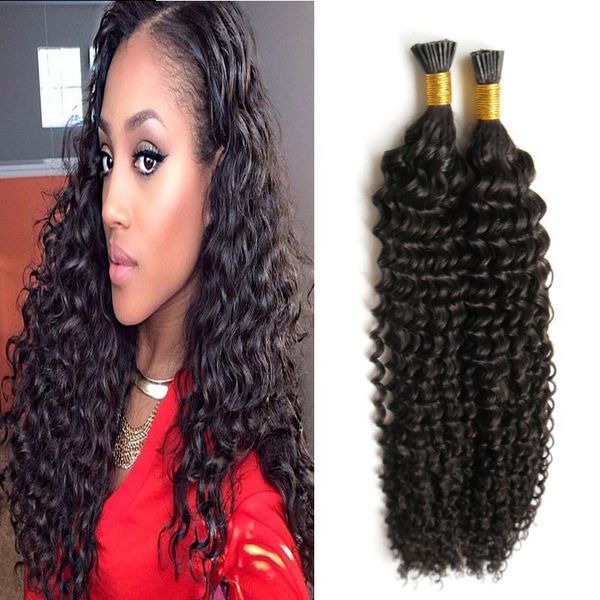 Virgin Mongolian Afro Kinky Curly Hair Pre Bonded Fusion Hair I Tip Stick Keratin Double Drawn Remy Hair Extension 1,0 g/s 100 g Natürliche Farbe