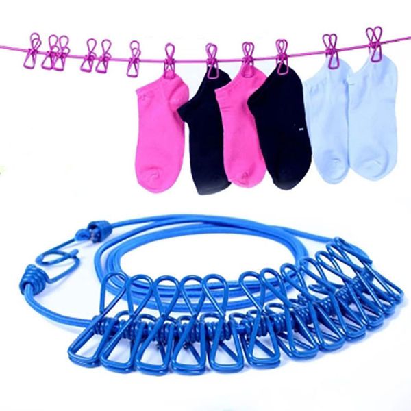

2019 Hot Sale 185CM Portable Multifunctional Drying Rack Clips Cloth Hangers Steel Clothes Line Pegs Travel Clothespins