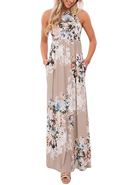 

jug&po women's floral print sleeveless long maxi casual dress, Black;gray