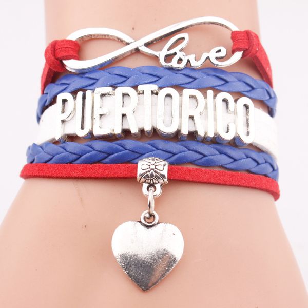 

multi-layer woven leather charm bracelet infinite love pendant fashion puertorico letter jewelry, Black