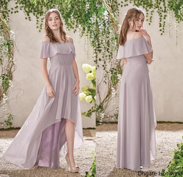 

элегантная сирень высокой низкий шифон невеста платье для свадьбы страны boho линии плеча рукава pleats горничной честь халатов bm1912, White;pink