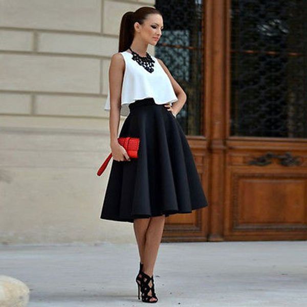 

2017 new vintage women white crop and black mini skirt women lady clothing set party clothing set