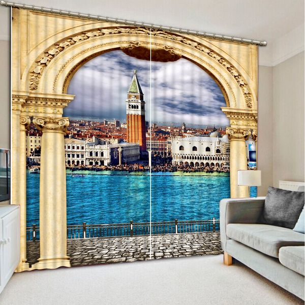 

european architectural landscape curtains blackout curtains p painted 3d curtain living room bedroom building windows curtains