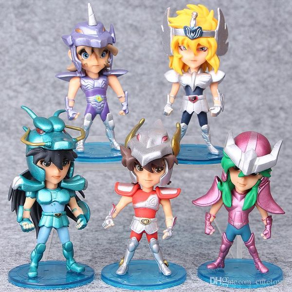 

lxh cute 5pcs /set 10cm seiya action figures knights of the zodiac doll janpaness anime cartoon toys kids christmas gifts