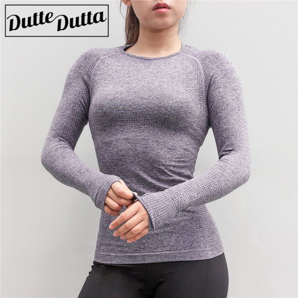 

seamless long sleeve sport shirt with thumb hole women sports wear gym clothing workout activewear female yoga shirt, White;red