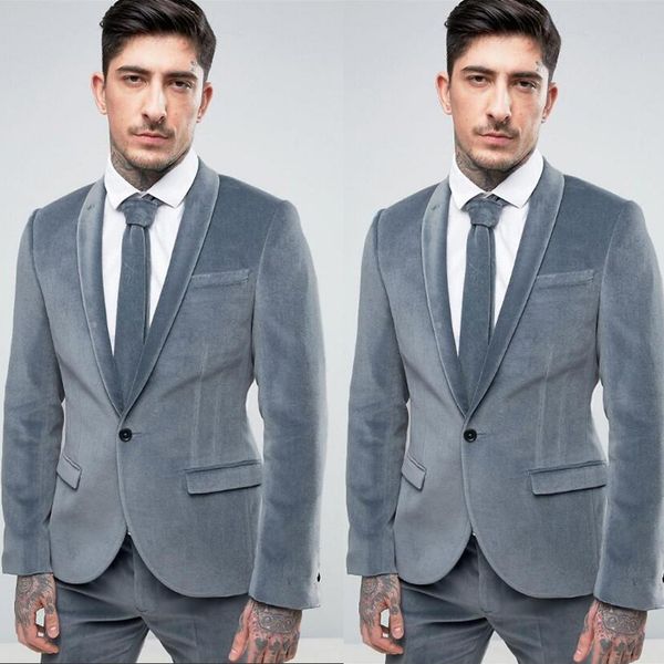 

grey velvet mens wedding tuxedos slim fit 2 pieces coat pants suits custom blazer formal groom prom party suits, Black;gray