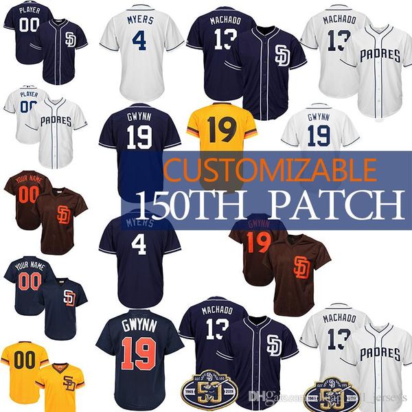 

Customizable San Diego 13 Manny Machado Padres Baseball Jerseys 4 Wil Meyers 150th patch 19 Tony Gwynn cheap jersey