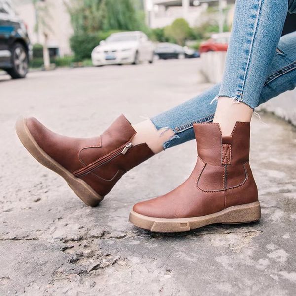 

boots women punk style leather boots women flat zip ankle para mulheres botas altas mujer jkm9, Black