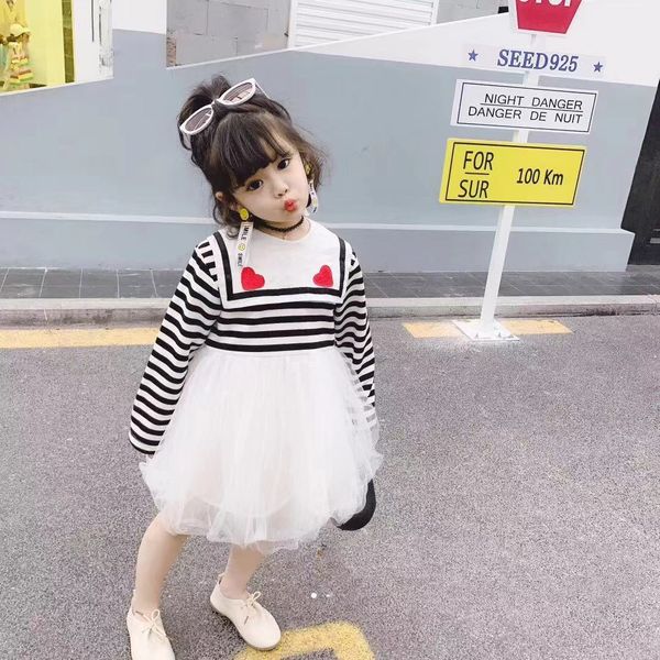 

5220 princess preppy striped heart tutu baby girl dress 2019 spring wedding party kid dress for girl wholesale baby clothes, Red;yellow