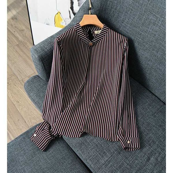 

100% natural silk blouses striped long sleeve real silk ginger blouse for women office wear shirts work blouses, White