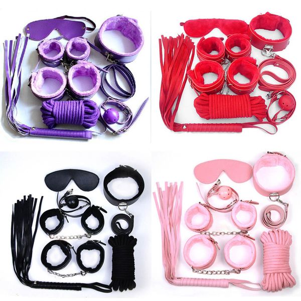 

7 pcs bondage kit set product set games toys set hand cuffs footcuff whip rope blindfold couples toys