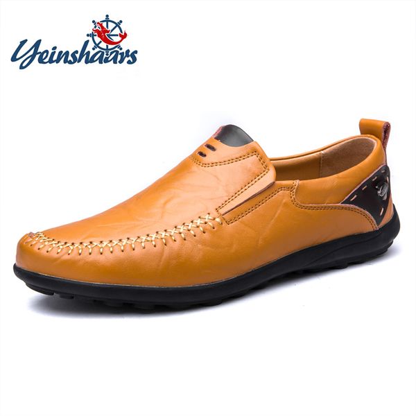 

yeinshaars casual loafers shoes men spring autumn genuine leather casual shoes pure hand sewing men's moccasins light flat, Black