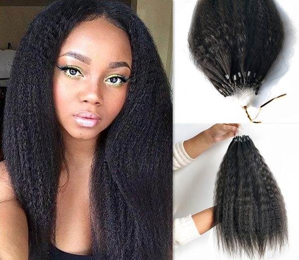 

необработанные бразильский virgin micro loop человеческих волос 1g / s 100g natural color kinky завитые straight micro 100% уаман волос, Black