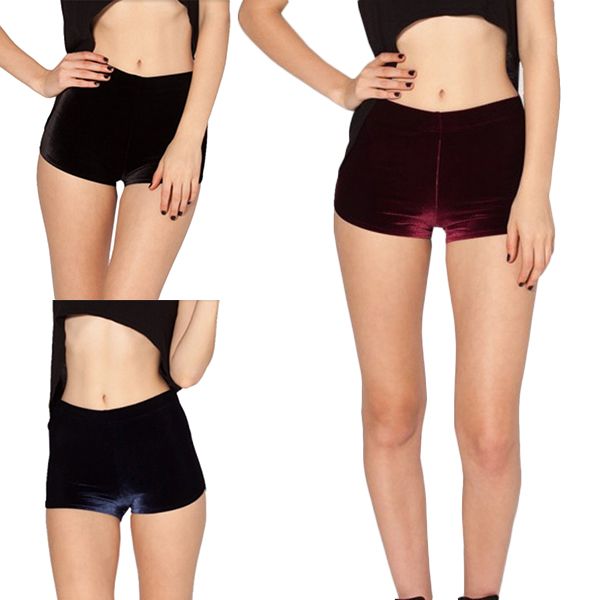 

comfortable girls gymnastics dancing shorts high waist hips shorts velvet black red blue fou99, White;black