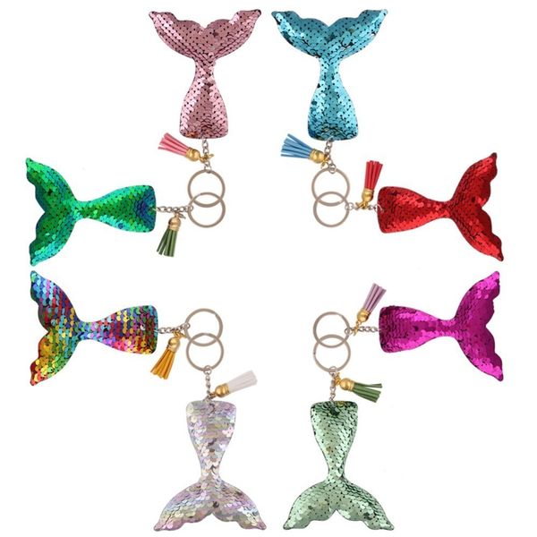 

144pcs sequins keychain for kid plush mermaid scale tail keychain butterfly sequined key ring backpacks jewelry charm keychains, Slivery;golden