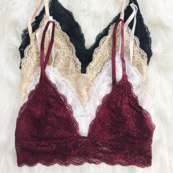 

women's lace floral sheer triangle bralette unpadded bra crop lingerie, Red;black