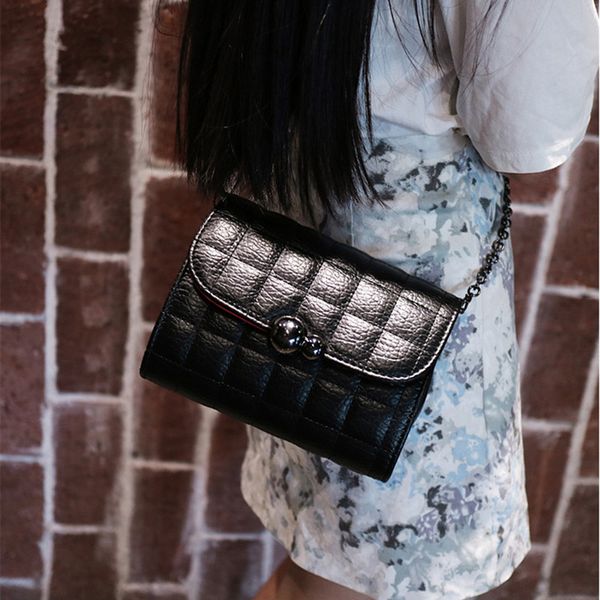 

new fashion pu leather women messenger bag plaid ladies crossbody bag chain trendy candy color small flap shopping handbag