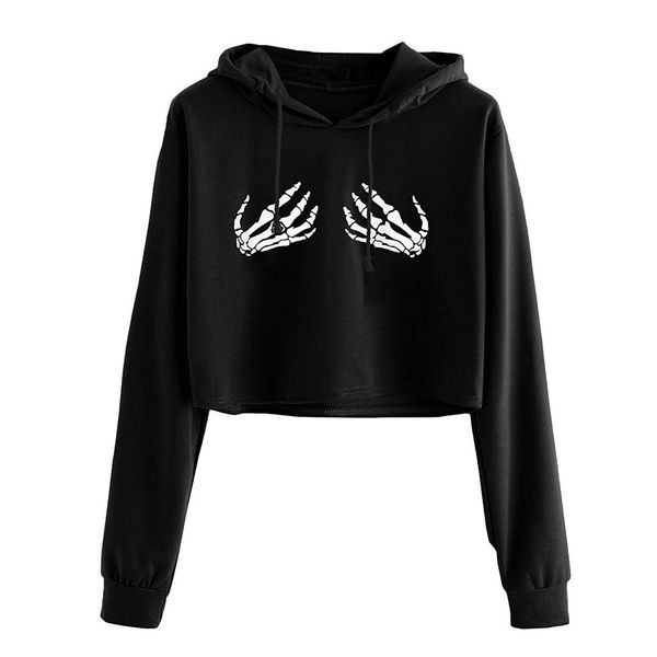 

sweatshirt crop hoodies women gothic halloween ghost claw print autumn winter pullover long sleeve casual sudadera mujer, Black