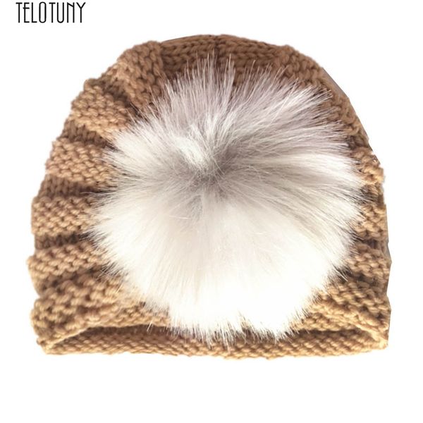 

telotuny дети hat новорожденных baby boy девушка вязаные тюрбан pom hat зима теплая шапочка головной убор cap детские мягкие hat моды cute n, Black